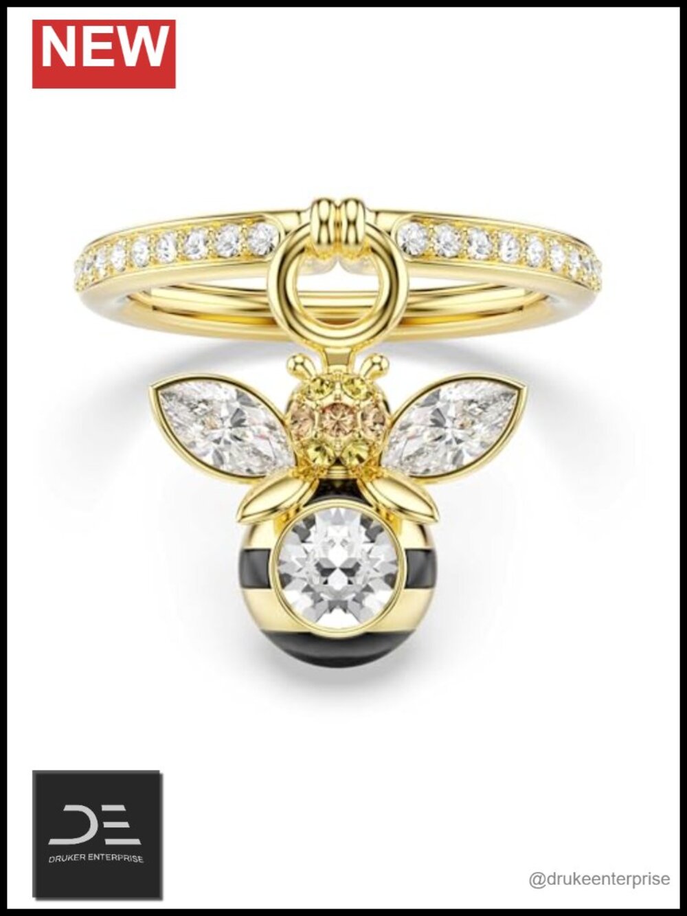 Swarovski Idyllia Bee Motif Ring Gold-Tone Plated Crystal Band